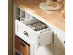 SoBuy Kücheninsel mit 2 Rattankörben Küchenschrank Sideboard Buffet KNL05-W< Kücheninseln|Küchenschränke