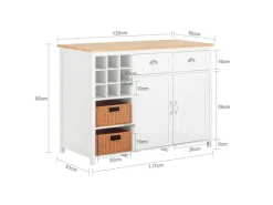 SoBuy Kücheninsel mit 2 Rattankörben Küchenschrank Sideboard Buffet KNL05-W< Kücheninseln|Küchenschränke