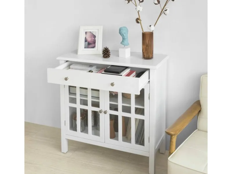 SoBuy Küchenschrank Kommode Sideboard Flurschrank Wohnzimmerschrank FSB23-W< Küchenschränke