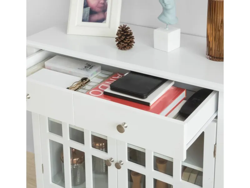 SoBuy Küchenschrank Kommode Sideboard Flurschrank Wohnzimmerschrank FSB23-W< Küchenschränke