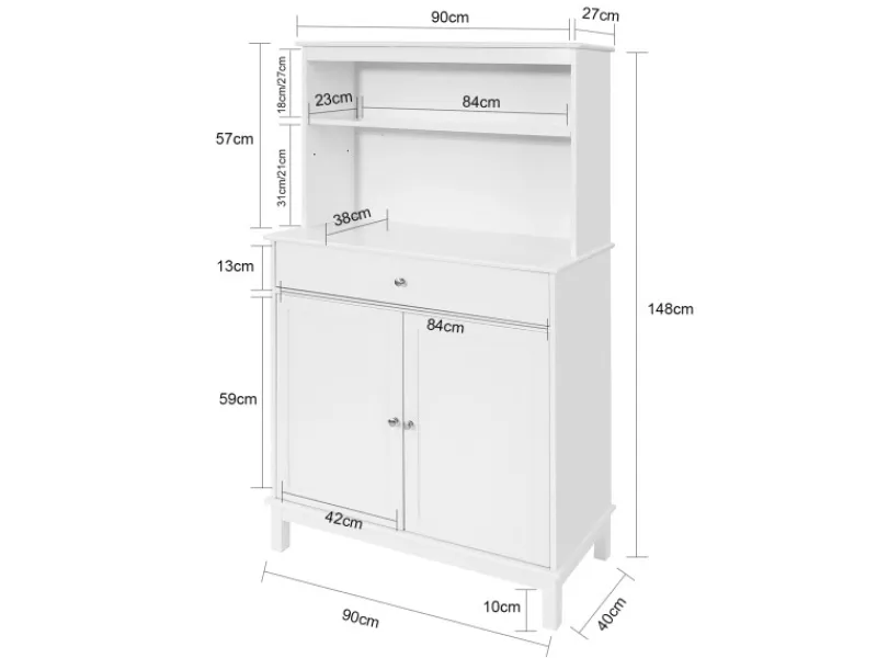 SoBuy Küchenschränke<Küchenschrank mit 2 Türen Sideboard Buffetschrank Kommode Weiß FSB26-W