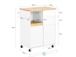 New SoBuy Küchenwagen mit Arbeitsplatte Servierwagen Weiß 72x84x40cm FKW123-WN