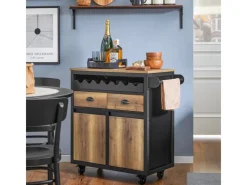 Best SoBuy Küchenwagen mit Flaschenablage Servierwagen Kücheninsel Braun FKW122-SCH