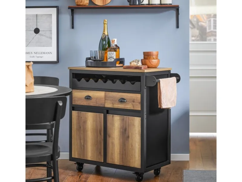 Best SoBuy Küchenwagen mit Flaschenablage Servierwagen Kücheninsel Braun FKW122-SCH