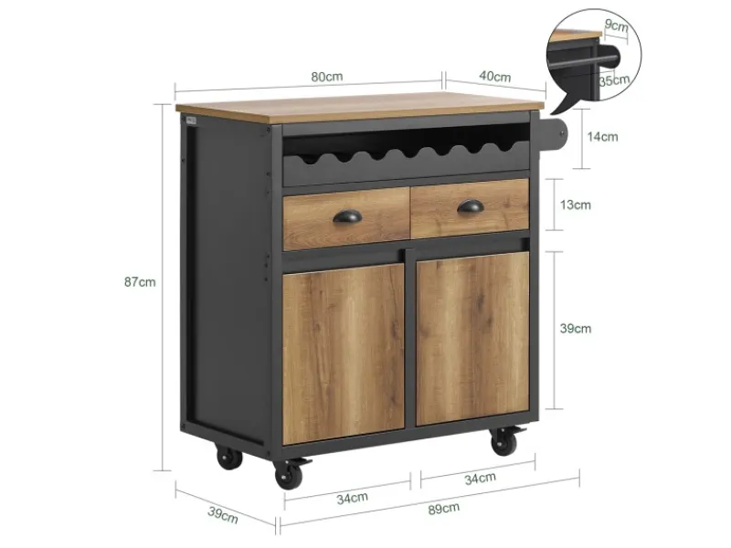 Best SoBuy Küchenwagen mit Flaschenablage Servierwagen Kücheninsel Braun FKW122-SCH