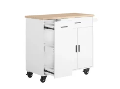 SoBuy Kücheninseln|Servierwagen<Küchenwagen mit Gewürzregal Sideboard Küchenschrank 105x92x46cm Weiß-Natur FKW126-WN