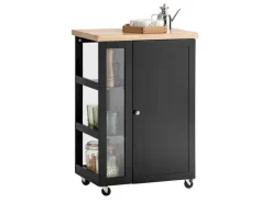 SoBuy Küchenwagen Servierwagen mit 3 Ablagefächern Küchenregal 60x90x40cm Schwarz FKW75-SCH< Servierwagen|Küchenregale