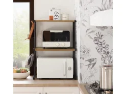 SoBuy Mikrowellenhalter Küchenregal mit 2 Ablagen und 2 Flaschenhalter KCR08-PF< Küchenregale|Pfannen
