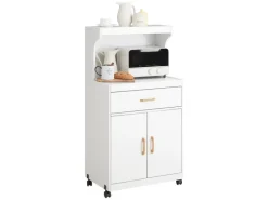 SoBuy Mikrowellenschrank mit Rollen Küchenwagen Weiß 62cm FSB12-W< Servierwagen