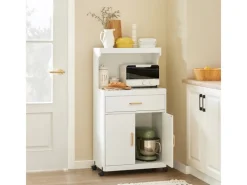 SoBuy Mikrowellenschrank mit Rollen Küchenwagen Weiß 62cm FSB12-W< Servierwagen