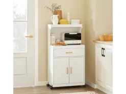 SoBuy Mikrowellenschrank mit Rollen Küchenwagen Weiß 62cm FSB12-W< Servierwagen