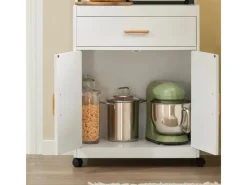 SoBuy Mikrowellenschrank mit Rollen Küchenwagen Weiß 62cm FSB12-W< Servierwagen