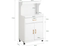 SoBuy Mikrowellenschrank mit Rollen Küchenwagen Weiß 62cm FSB12-W< Servierwagen