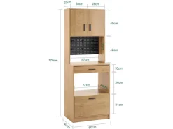SoBuy Küchenschränke|Küchenregale<Mikrowellenschrank mit Pegboard Hochschrank Sideboard 60x170x40cm FSB98-N