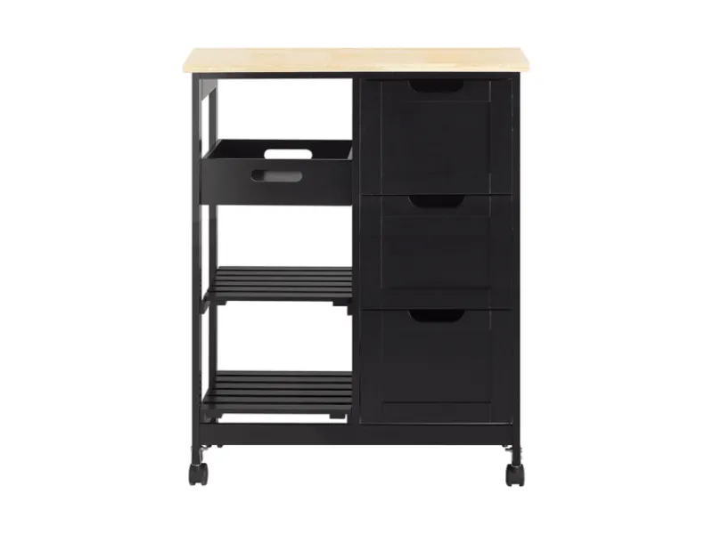 SoBuy Servierwagen Küchenwagen mit 2 Ablagen und 1 Tablett Küchenregal 67x84x37cm Schwarz FKW79-SCH< Küchenregale