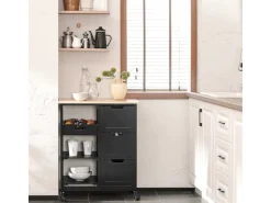 SoBuy Servierwagen Küchenwagen mit 2 Ablagen und 1 Tablett Küchenregal 67x84x37cm Schwarz FKW79-SCH< Küchenregale