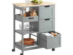SoBuy Servierwagen Küchenwagen mit 2 Ablagen und 1 Tablett Küchenregal 67x84x37cm Grau FKW79-HG< Servierwagen|Küchenregale