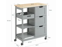 SoBuy Servierwagen Küchenwagen mit 2 Ablagen und 1 Tablett Küchenregal 67x84x37cm Grau FKW79-HG< Servierwagen|Küchenregale