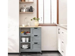 SoBuy Servierwagen Küchenwagen mit 2 Ablagen und 1 Tablett Küchenregal 67x84x37cm Grau FKW79-HG< Servierwagen|Küchenregale