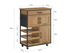 SoBuy Servierwagen Küchenwagen Rollwagen mit Schubladen und Weinregal 67x88x37cm FKW134-N< Servierwagen