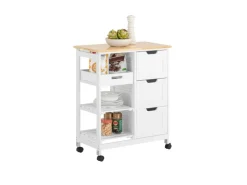 SoBuy Servierwagen|Küchenregale<Servierwagen Küchenwagen mit 2 Ablagen und 1 Tablett Küchenregal 67x84x37cm Weiß FKW79-W