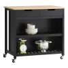 SoBuy Servierwagen|Küchenregale<Servierwagen mit 2 Ablagen Küchenwagen Küchenregal 98x94x58cm Schwarz FKW74-SCH