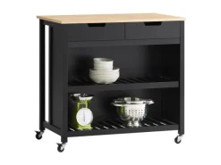 SoBuy Servierwagen|Küchenregale<Servierwagen mit 2 Ablagen Küchenwagen Küchenregal 98x94x58cm Schwarz FKW74-SCH