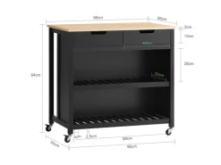 SoBuy Servierwagen|Küchenregale<Servierwagen mit 2 Ablagen Küchenwagen Küchenregal 98x94x58cm Schwarz FKW74-SCH