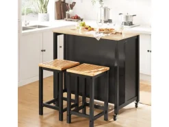 SoBuy Servierwagen|Küchenregale<Servierwagen mit 2 Ablagen Küchenwagen Küchenregal 98x94x58cm Schwarz FKW74-SCH