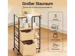 SoBuy Servierwagen Rollwagen mit Schubladen Küchenwagen mit 3 Ablagen 53x88x37cm FKW111-N< Servierwagen