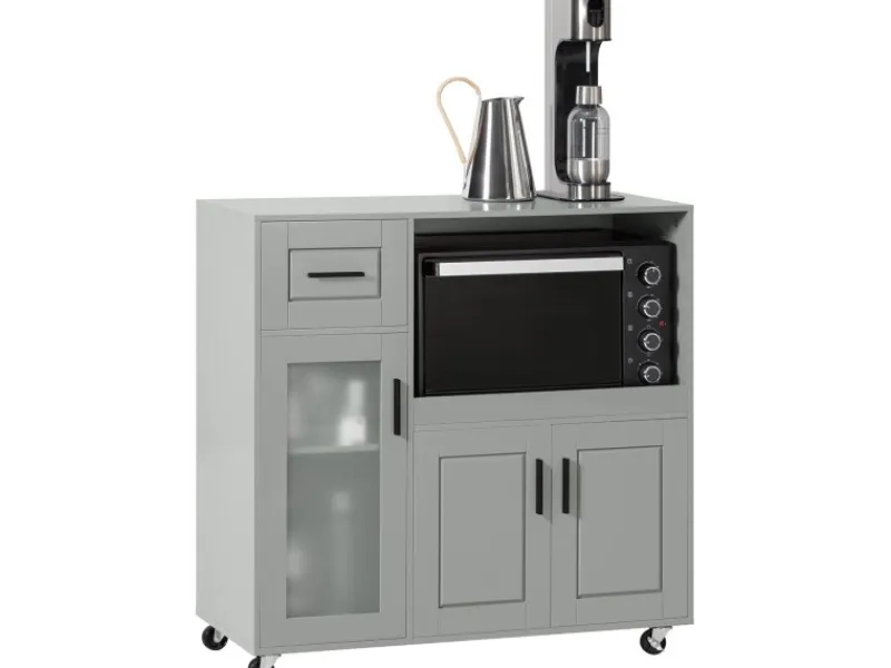 SoBuy Sideboard auf Rollen Küchenwagen Mikrowellenschrank Rollwagen FSB78-HG< Servierwagen|Küchenschränke