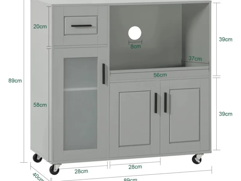 SoBuy Sideboard auf Rollen Küchenwagen Mikrowellenschrank Rollwagen FSB78-HG< Servierwagen|Küchenschränke
