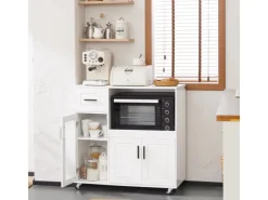 Hot SoBuy Sideboard auf Rollen Küchenwagen Mikrowellenschrank Rollwagen FSB78-W