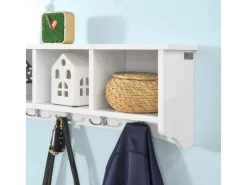 SoBuy Wandgarderobe mit 5 Haken Holzwerkstoff Weiß FRG48-L-W< Küchenregale