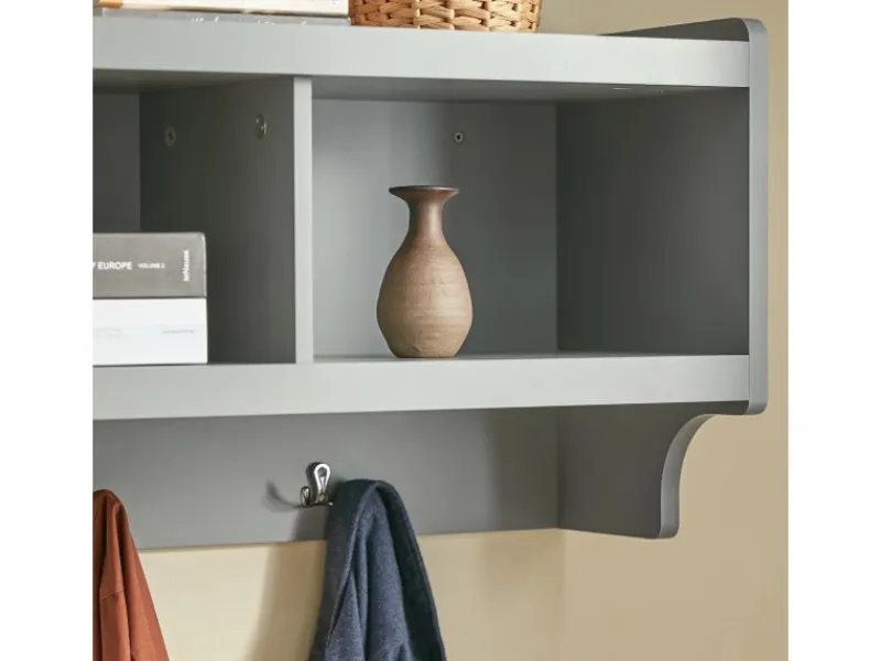 SoBuy Wandgarderobe mit 3 Körben und 4 Haken MDF Grau FHK28-HG< Küchen-Ordnungssysteme