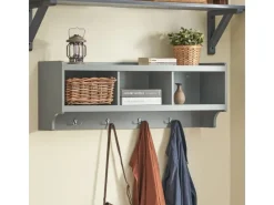 SoBuy Wandgarderobe mit 3 Körben und 4 Haken MDF Grau FHK28-HG< Küchen-Ordnungssysteme