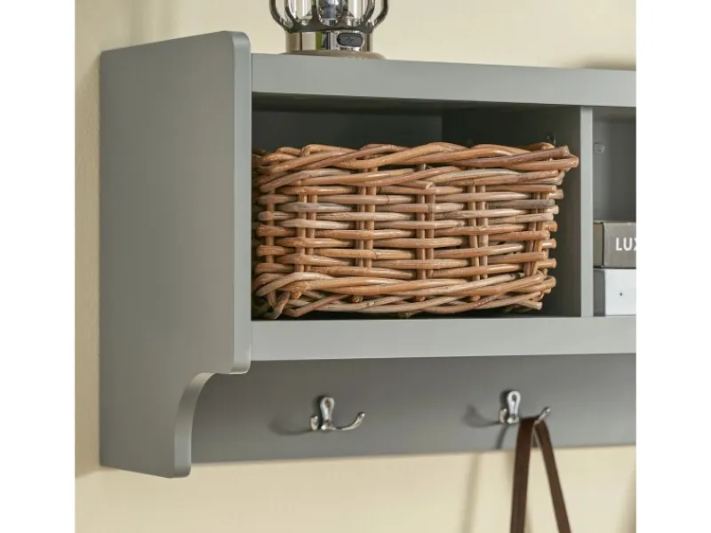 SoBuy Wandgarderobe mit 3 Körben und 4 Haken MDF Grau FHK28-HG< Küchen-Ordnungssysteme