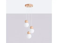 Sollux Lighting Hängeleuchte Pekka 3P Weiß/Naturfarbenes Holz< Kücheninseln