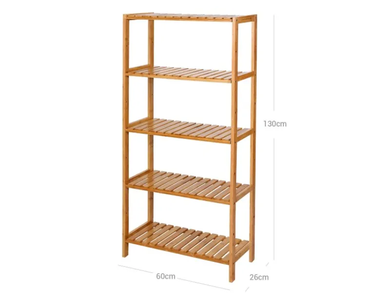 Songmics Küchenregale<Badregal 5 Ebenen 60 cm x 26 cm x 130 cm Naturfarben