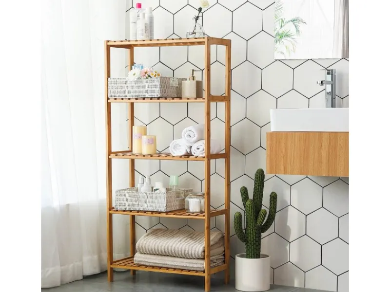 Songmics Küchenregale<Badregal 5 Ebenen 60 cm x 26 cm x 130 cm Naturfarben
