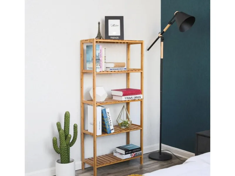 Songmics Küchenregale<Badregal 5 Ebenen 60 cm x 26 cm x 130 cm Naturfarben