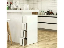 Songmics Servierwagen<Nischenregal mit Rollen 45 cm x 17 cm x 84 cm Weiß-Braun