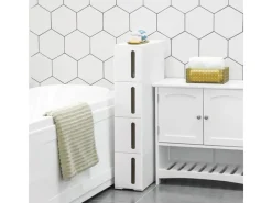 Songmics Servierwagen<Nischenregal mit Rollen 45 cm x 17 cm x 84 cm Weiß-Braun
