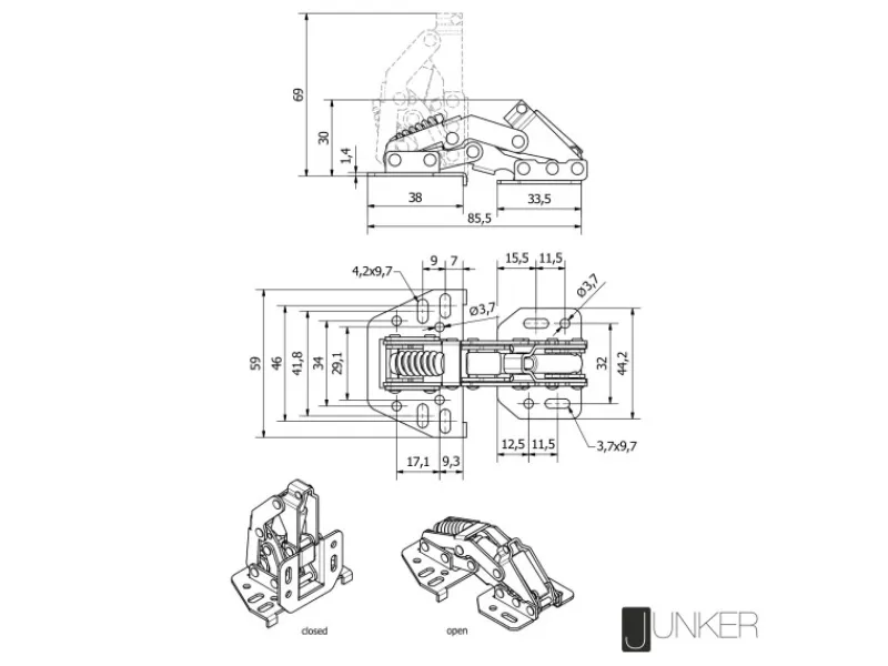 New SOTECH Aufschraubscharnier 90 Grad mit Montageanschlag und SoftClose für Klappen