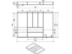 SOTECH Orga-Box-1 Bambus Besteckeinsatz 7 Fächer Für Blum Tandembox Antaro Schubladen 719x473x56 mm im 80er Schrank< Besteckkästen