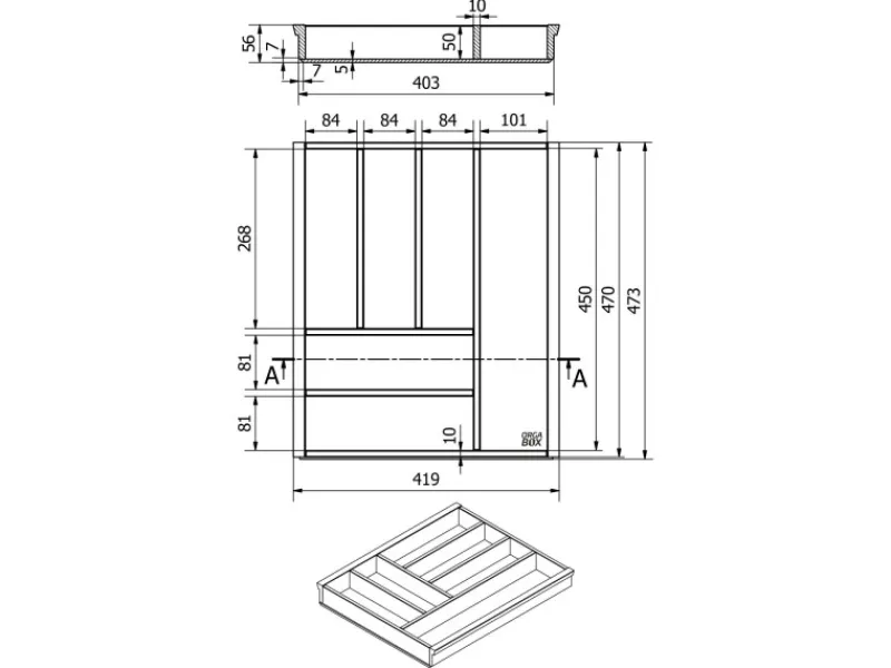 Outlet SOTECH Orga-Box-1 Bambus Besteckeinsatz 6 Fächer Für Blum Tandembox Antaro Schubladen 419 x 473 x 56 mm Besteckkasten