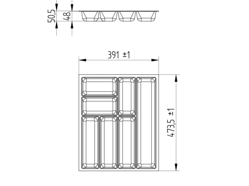 SOTECH Besteckkästen<ORGA-BOX-3 Besteckeinsätze Tiefe 473 mm Höhe 50,5 mm Schubladeneinsätze Breite 391 mm