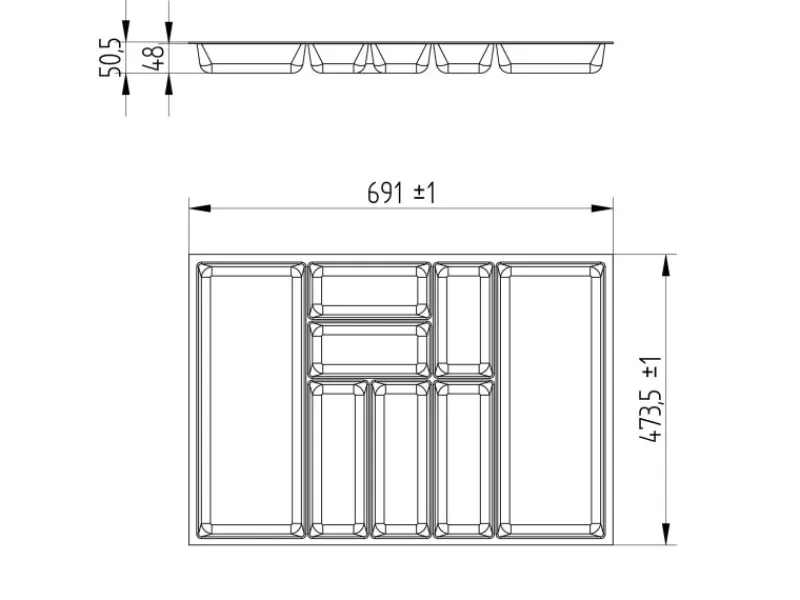 Outlet SOTECH ORGA-BOX-3 Besteckeinsätze Tiefe 473 mm Höhe 50,5 mm Schubladeneinsätze Breite 691 mm Anthrazit