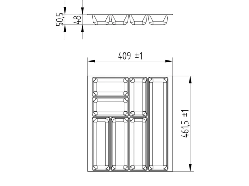 Best SOTECH ORGA-BOX-2 Besteckeinsatz Tiefe 462 mm Höhe 50,5 mm Für Nobilia Küchen Canvas Struktur Breite 409 mm Silbergrau