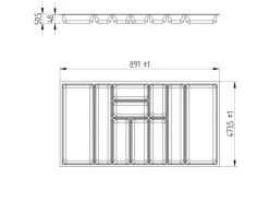 SOTECH ORGA-BOX-3 Besteckeinsätze Tiefe 473 mm Höhe 50,5 mm Schubladeneinsätze Breite 891 mm Silbergrau
